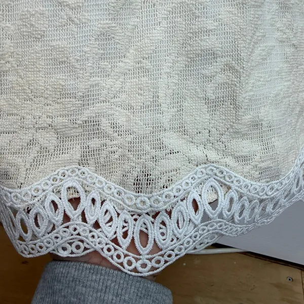 Vintage cream lace embroidered hem lined‎ long puff sleeve cottagecore dress M - Image 4