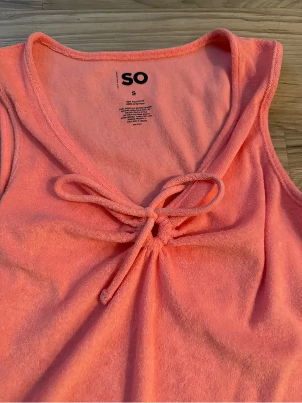 SO Coral-Orange Tie-Front Swim Cover up Terry Cloth Dress Size S - Image 2