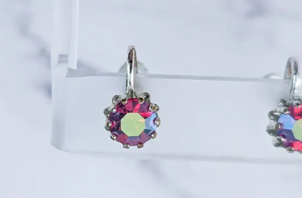 Vintage Screw On Earrings Iridescent Dark Pink Gems - Fair Condition - Image 3