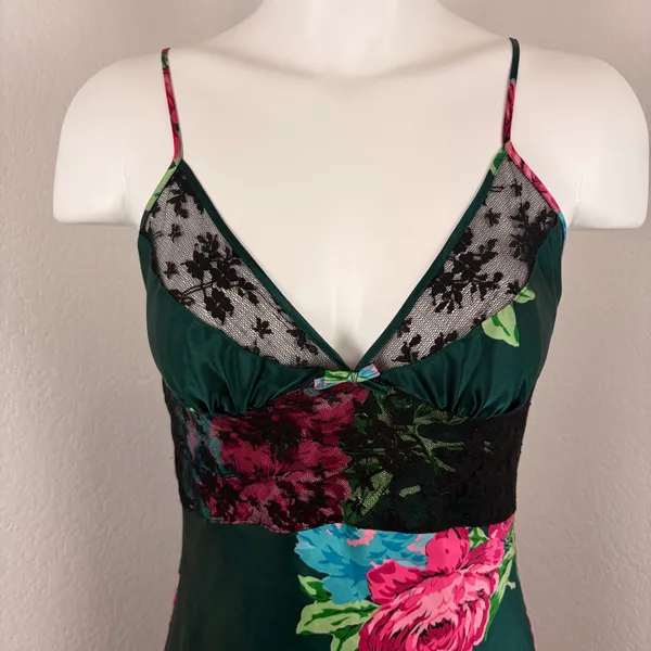 Betsey Johnson Intimates dark green floral mini slip dress - Image 2