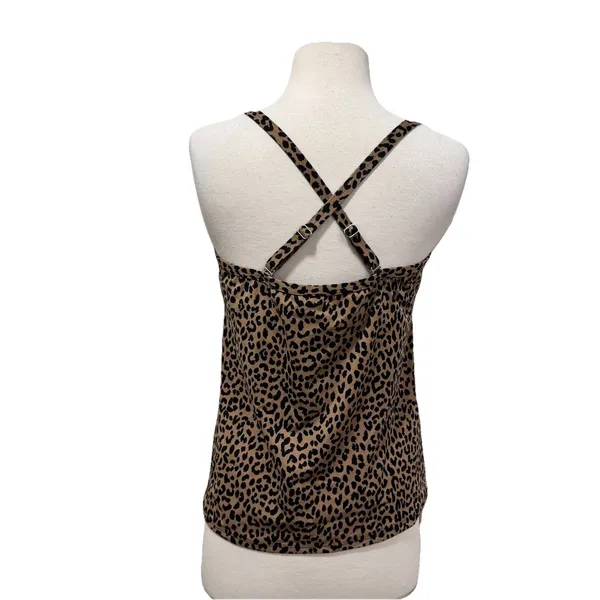 LANDS END Tankini 10 Cheetah Print Tan Black Swimsuit Top Adjustable Straps NEW - Image 4