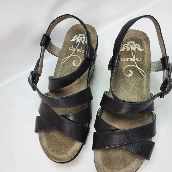 Dansko‎ Wedge Sandals Women 36 Black Leather Strappy Studded Comfort 1907020200 - Image 2