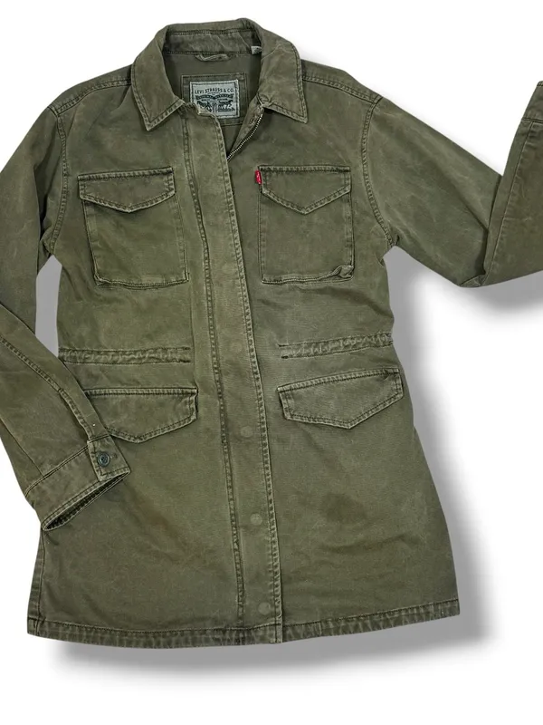 Levi’s Denim Military Utility Anorak Jacket Olive Green Small Full Zip Cotton - Image 13