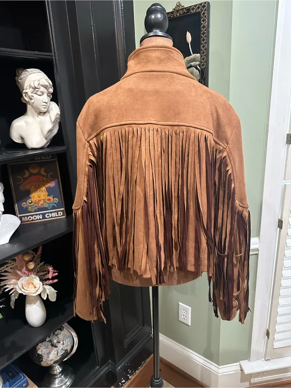 Chartou Brown Faux Suede Fringe Jacket Size Large - Image 8