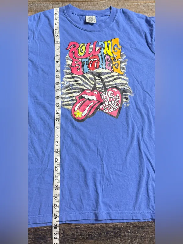 Comfort Colors Blue Short Sleeve Graphic Tee with Rolling Stones Print - Image 6