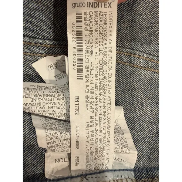 ZARA Trafaluc Cropped Denim Jacket Distressed Raw Hem Blue S 5252/215/400 - Image 8
