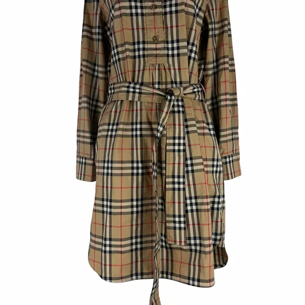 Burberry Giovanna Vintage Check Poplin Cotton Shirt Dress Beige Size 4 - Image 7