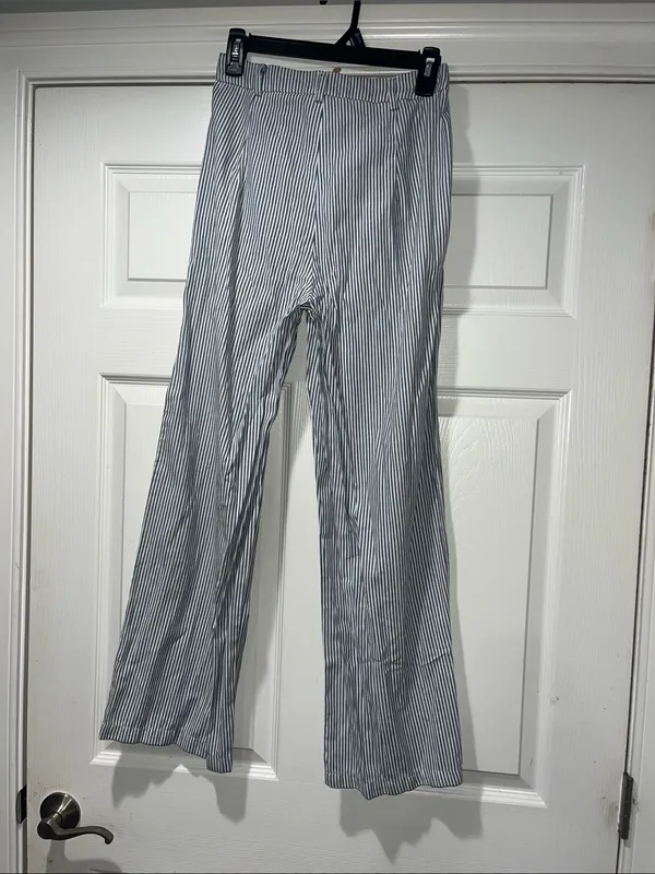 SHEIN Blue and White Vertical Stripe Wide-Leg Pants - Image 2