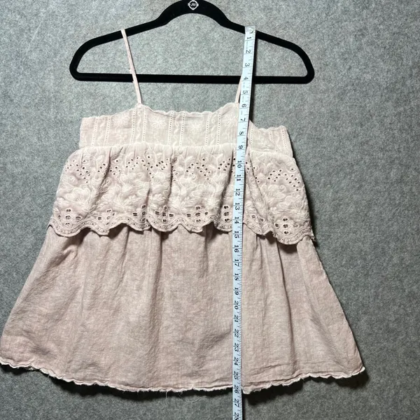 POL Boho Eyelet Embroidered Babydoll Cami Top Pink Ruffle Cotton Lace S - Image 3