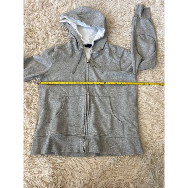 GAP Gray Zip Up Hoodie Sweatshirt with Elbow Patches‎ Size Medium y2k - Image 4