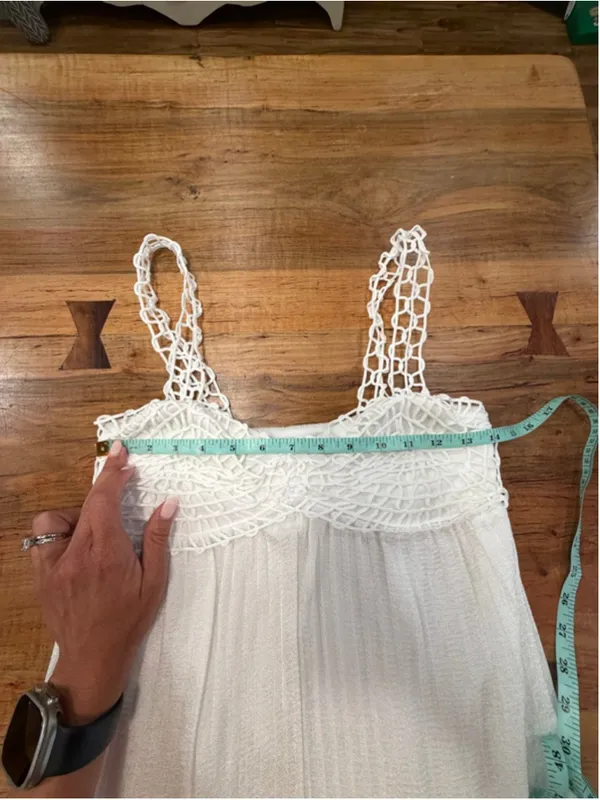 LE LIS BLANC DEUX White Crochet Knit Pleated Layered Maxi Dress Size PP - Image 13