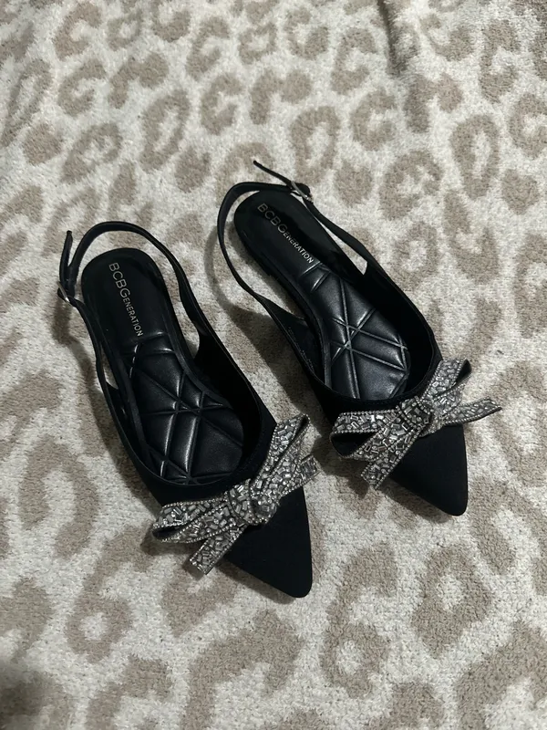 BCBGeneration Black Rhinestone Bow Slingback Flats - Image 3