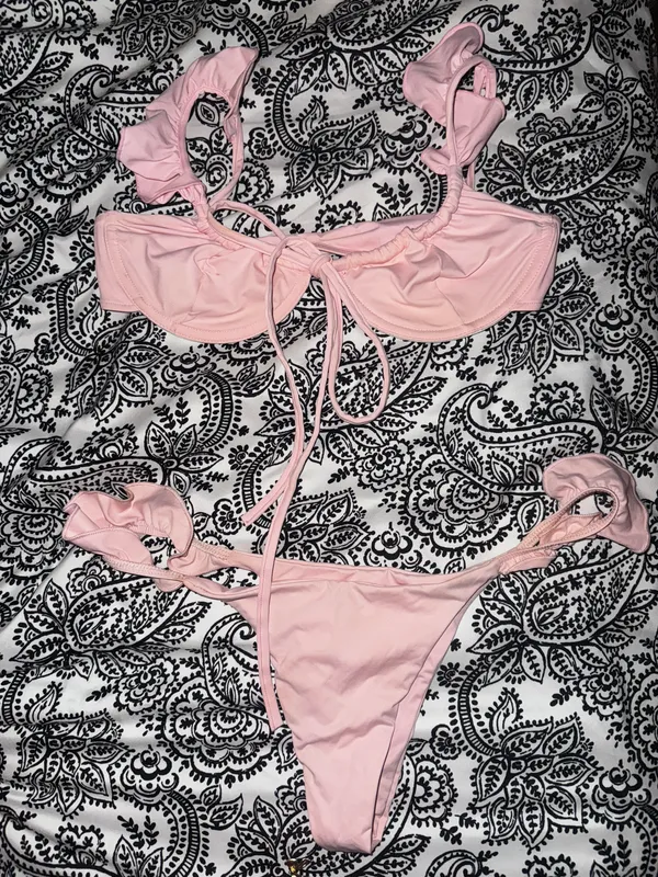 Frankie’s Bikinis Pink Tie Up Bikini - Image 2