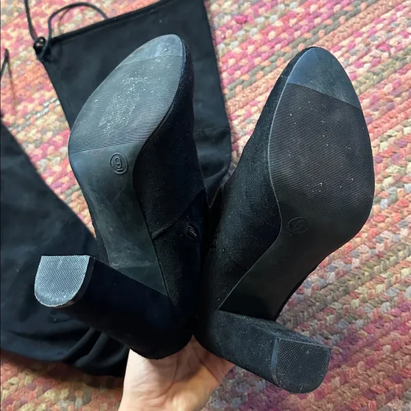 A New Day BLACK SUEDE KNEE HIGH HEELED BOOTS - Image 4