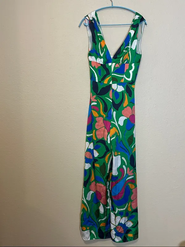 Zara Printed Jumpsuit with Knotted Straps Size XS NWT‎ - Image 5