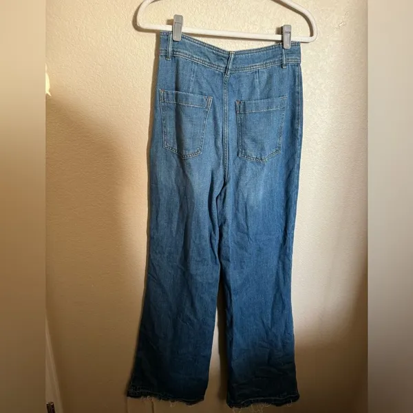 Free People Mindy Flare Leg High Rise Raw Hem Jeans‎ sz 29 Indigo Blue - Image 6