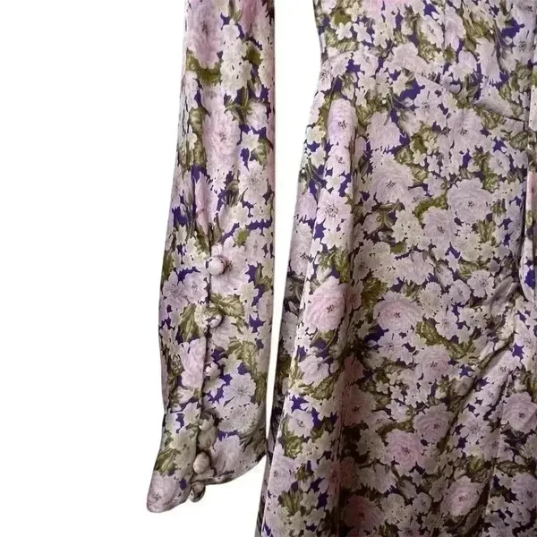 Zara Women's XS Floral Satin‎ Mini Dress Long Sleeve Multicolor Lilac Casual - Image 10