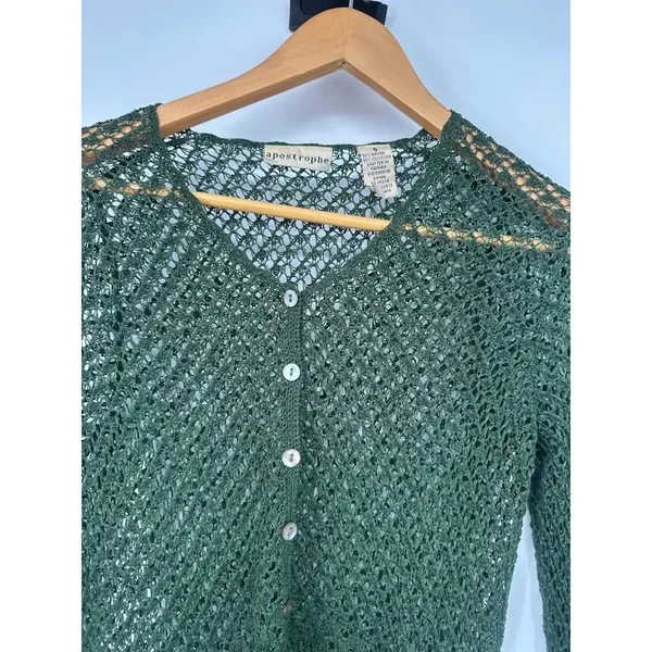 Vintage Apostrophe Y2K Mesh Knit‎ Cardigan Sweater S Green Forest Fairy Grunge - Image 2
