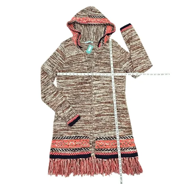 Maurices Hooded Southwestern Cardigan Boho Western Fringe Marled Knit Sweater - Image 2