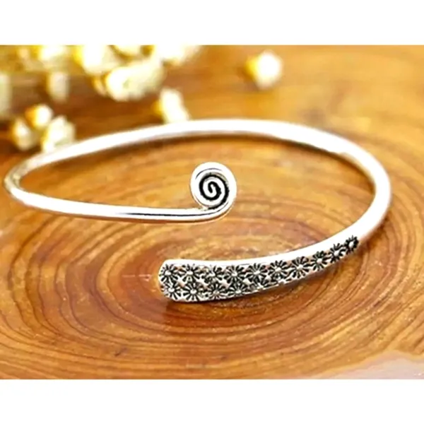 Boutique NEW Unisex‎ Engraved Geometric 925 Sterling Silver Cuff Bracelet, Adjustable - Image 9