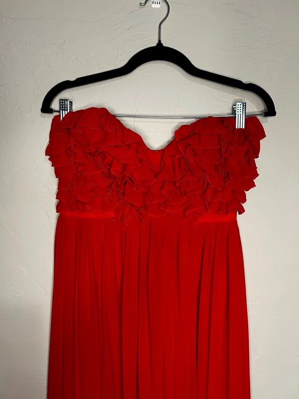 Lovers + Friends Revolve Theo Strapless Red Ruffle High‎ Slit Chiffon Maxi Dress - Image 5