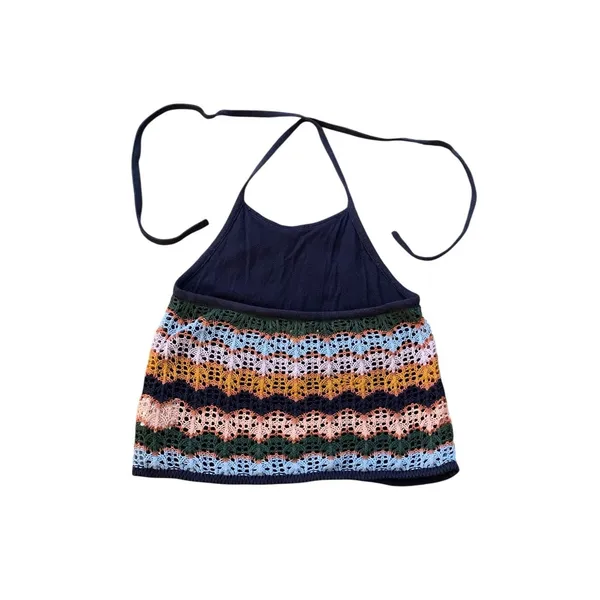 American‎ Eagle Crochet Halter Top XS Multicolor Chevron Boho Festival Core - Image 3
