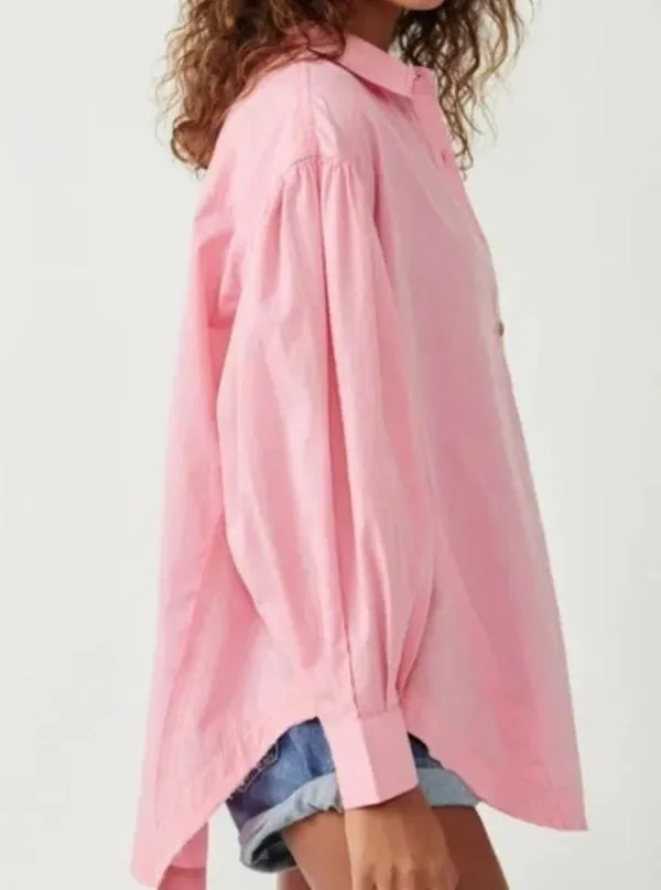 NWOT FREE PEOPLE Freya Poplin Tunic Button Down Blouse Pink - Image 4