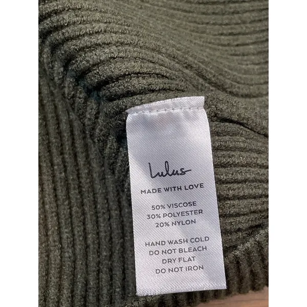 Lulus Sweater Dress Size M Olive Green Ribbed Knit Balloon Sleeve Crew Neck NWT - Image 7