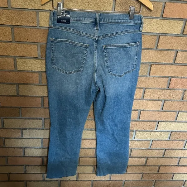 NWT J. Crew High Rise Flare Crop Denim Distressed Jeans Raw Hem Size 27 - Image 4