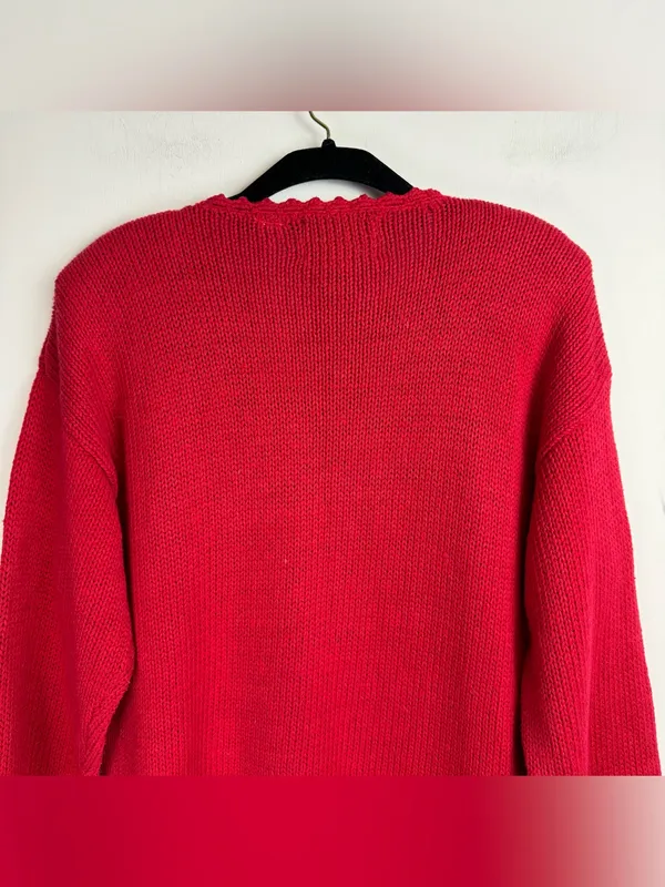 Vintage 90s Tiara International Red Christmas Sweater Sz Medium Teddy Bear Tree - Image 15