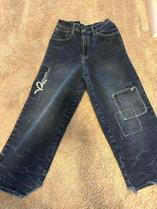 Rocawear Dark Blue Denim Jeans with White Contrast Stitching sz 12 Boys - Image 2