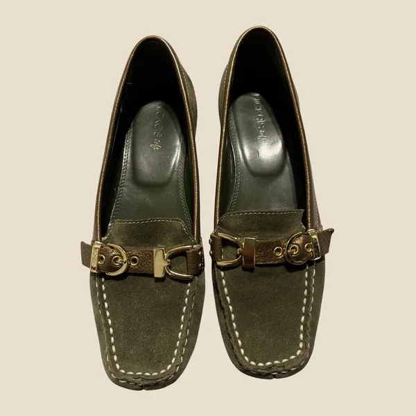 Nickels Soft Loafers Womens Olive Green Suede Bronze‎ Leather Buckle Shoes 8.5 M - Image 3
