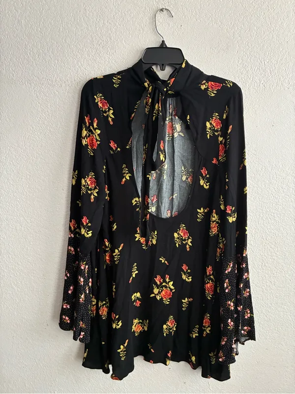 🆕Free People Tate Floral-Print Tunic Dress Black Combo XL🆕 - Image 13