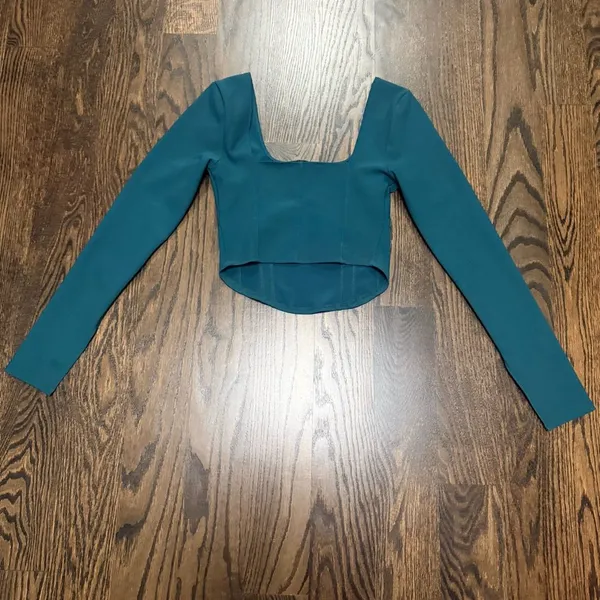 Abercrombie & Fitch Teal Square-Neck Long Sleeve Crop Top - Image 2