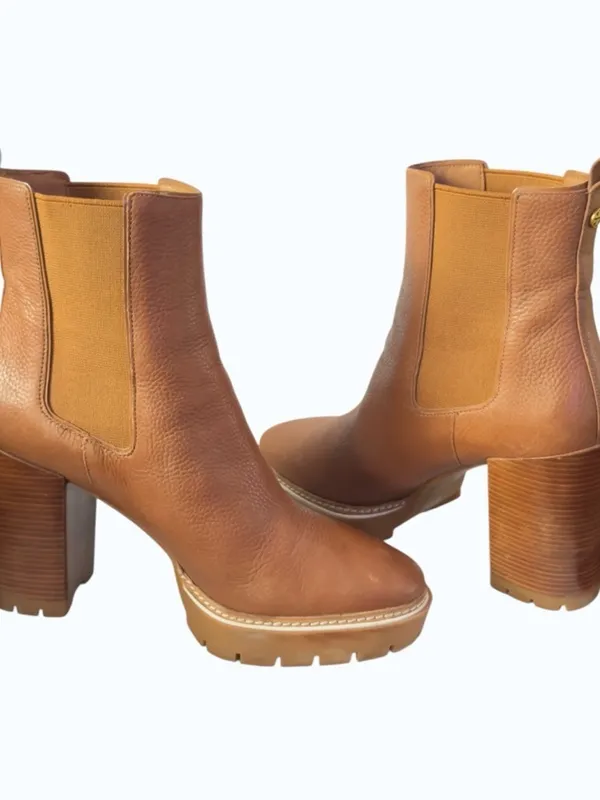 Tory Burch Carson 70mm Chestnut Leather Lug Sole Chelsea Platform Boot Size 10 - Image 10
