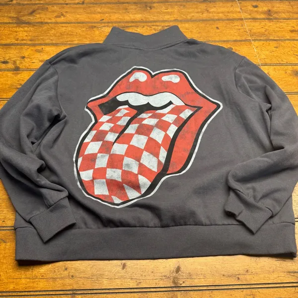 Rolling‎ Stones Quarter Zip Pullover Sweatshirt Charcoal Gray Band Music Size S - Image 3