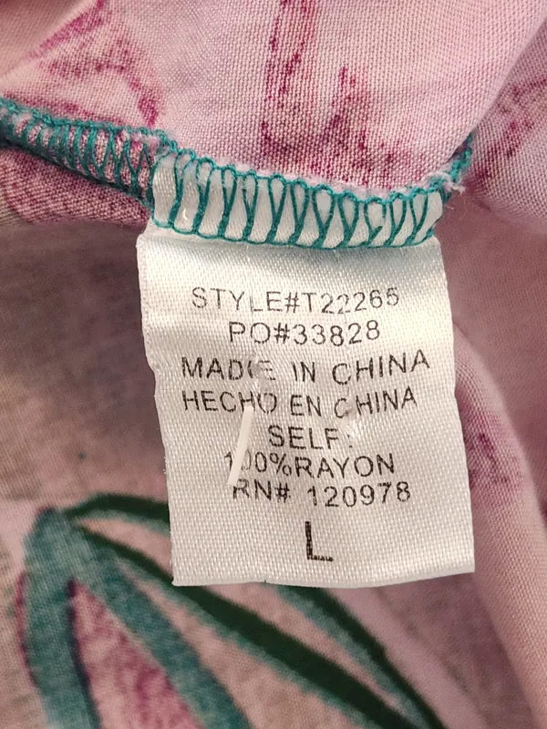 Entro Pink and Teal Green Tropical Print Puffy Sleeve Blouse Size Large - Image 6