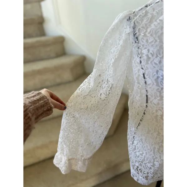 Vintage 90s White Lace Sheer Blouse Victorian Romantic Whimsygoth Coquette - Image 8