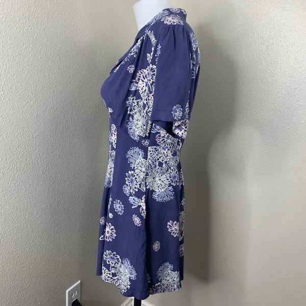 FREE PEOPLE Womens Sz S Floral Blue Hawaii Mini Fit & Flare Dress Pockets *Flaw - Image 3