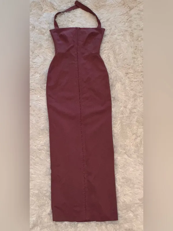 NEW HOUSE OF CB Mia Mulberry Twill Halter Maxi Dress sz XS - Image 6
