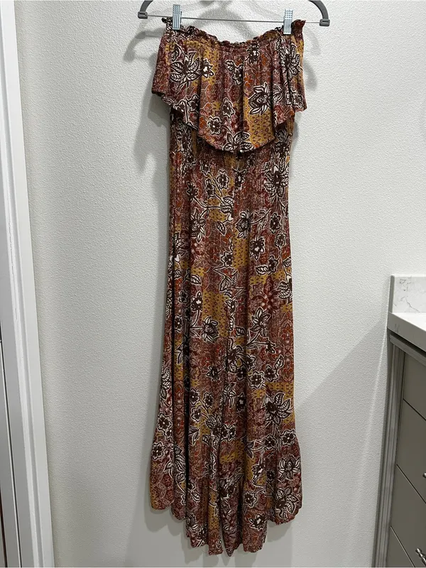 ILLA ILLA Rust and Cream Floral Smocked Jumpsuit Size Small - Image 5