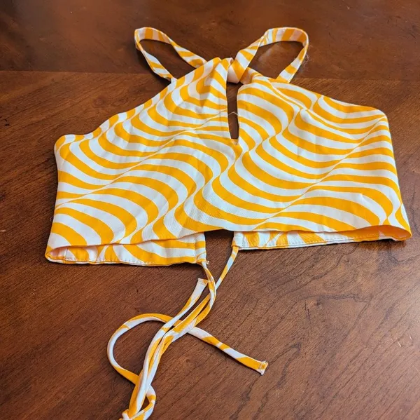Zara Silk Orange and White Crop Top,Size S - Image 5