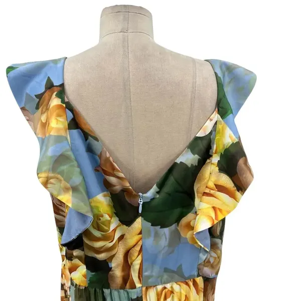 Chi Chi London Floral Print Ruffle‎ Pleated Midi Dress in Blue Curve US 16 - Image 12