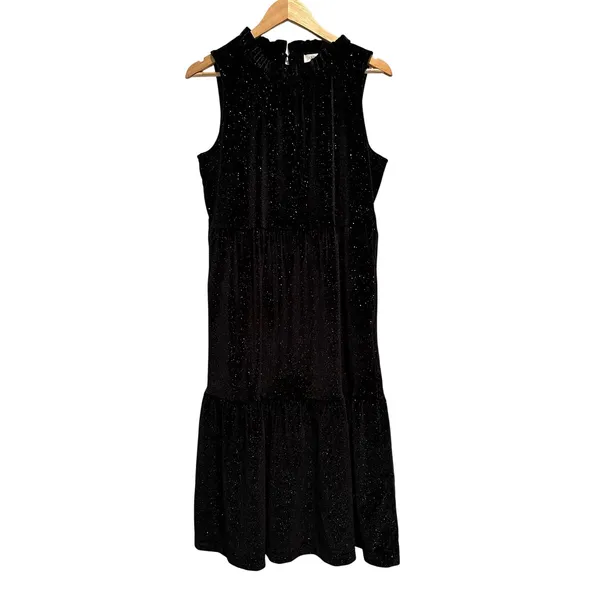 J.Crew Shimmer Velvet Sleeveless Midi Dress Size 12 Black BV968‎ - Image 2