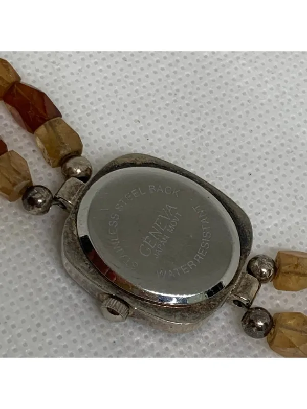 Vintage Geneva women watch 20mm quartz mop dial SilverTone brown 7.5” running - Image 7