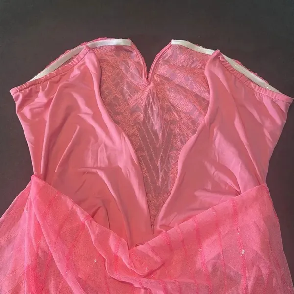 Womens Skimpy Sexy Pink Strapless Sheer Sparkly Party Club Dress Bodysuit Size M - Image 6