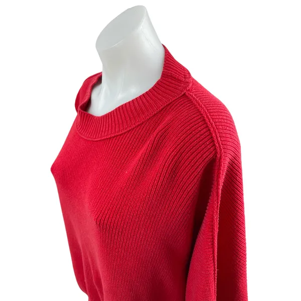 Free People Women's Red Ribbed Mock Neck Long Sleeve Sweatshirt Sweater Top M - Image 3