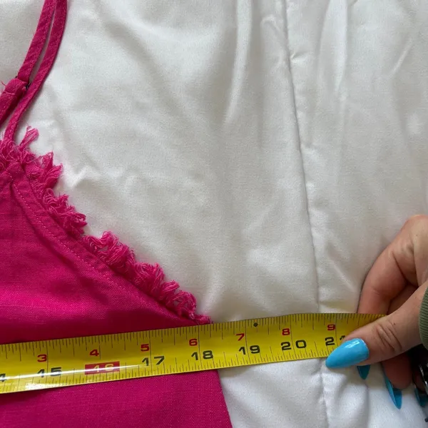 Umgee Cami Tank Top Womens Large Pink Linen Blend Frayed Fringe Tie Front‎ Beach - Image 3