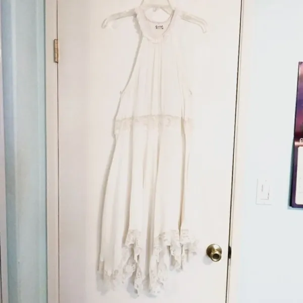 Free People Go Lightly White Handkerchief Hem High Neck Sleeveless Midi Dress - Image 2