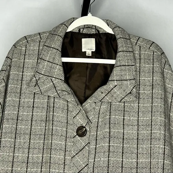 Halogen Herringbone Wool Blend Cape Coat Womens L Brown Plaid Academia Poncho - Image 4
